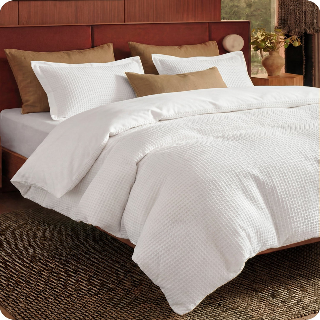 Bedsure Luxury Soft 100% Cotton Waffle Weave Plaid Duvet Cover